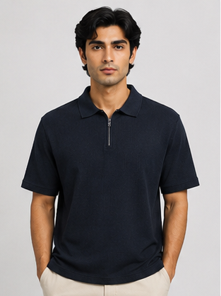 Men's Black Zip Polo T-Shir