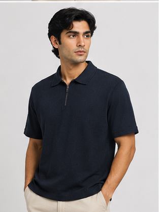 Men's Black Zip Polo T-Shir