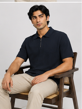 Men's Black Zip Polo T-Shir